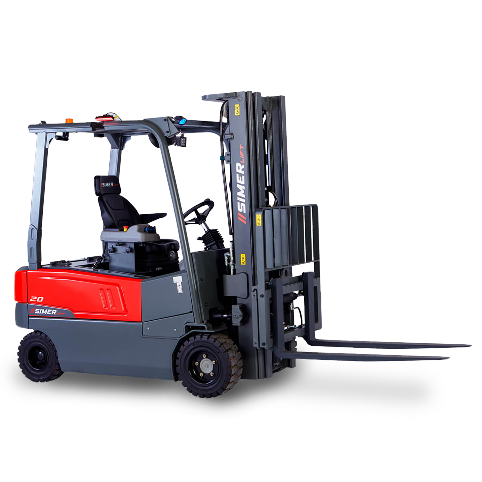 SimerLift 20T-4W forklift, 2000 kg taşıma kapasitesine sahip, AC elektrik motorlu ve dar alanlarda mükemmel manevra kabiliyeti sunan bir modeldir.